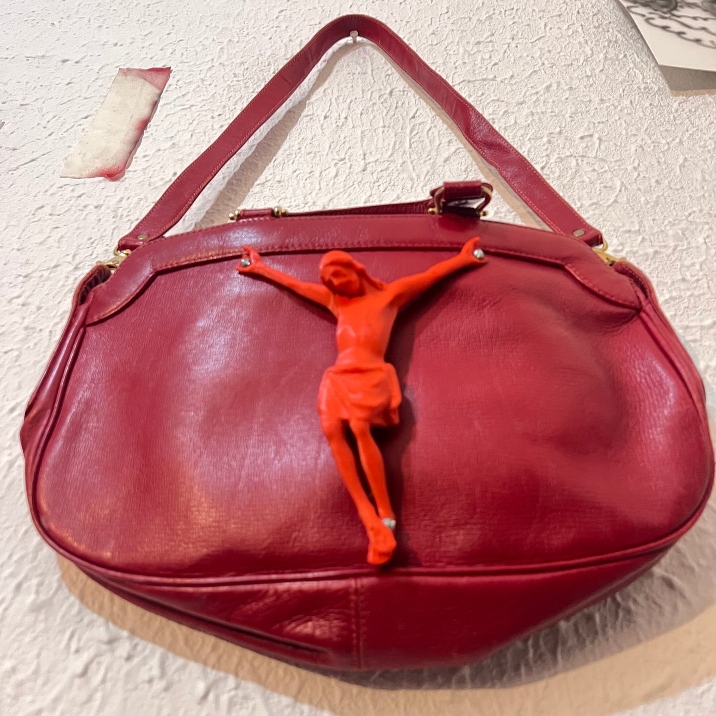 001 Red Jesus Piece Leather Purse
