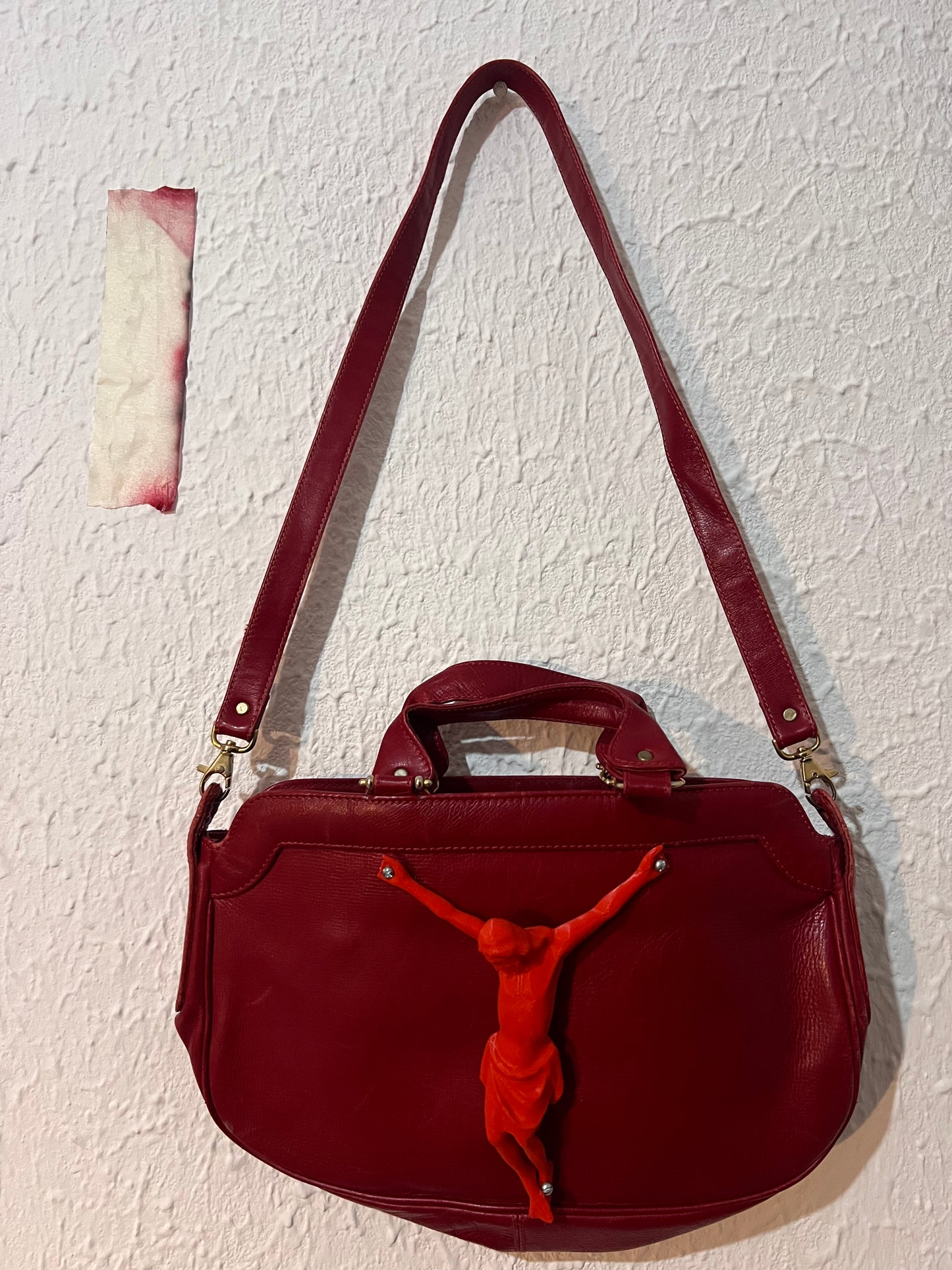 001 Red Jesus Piece Leather Purse
