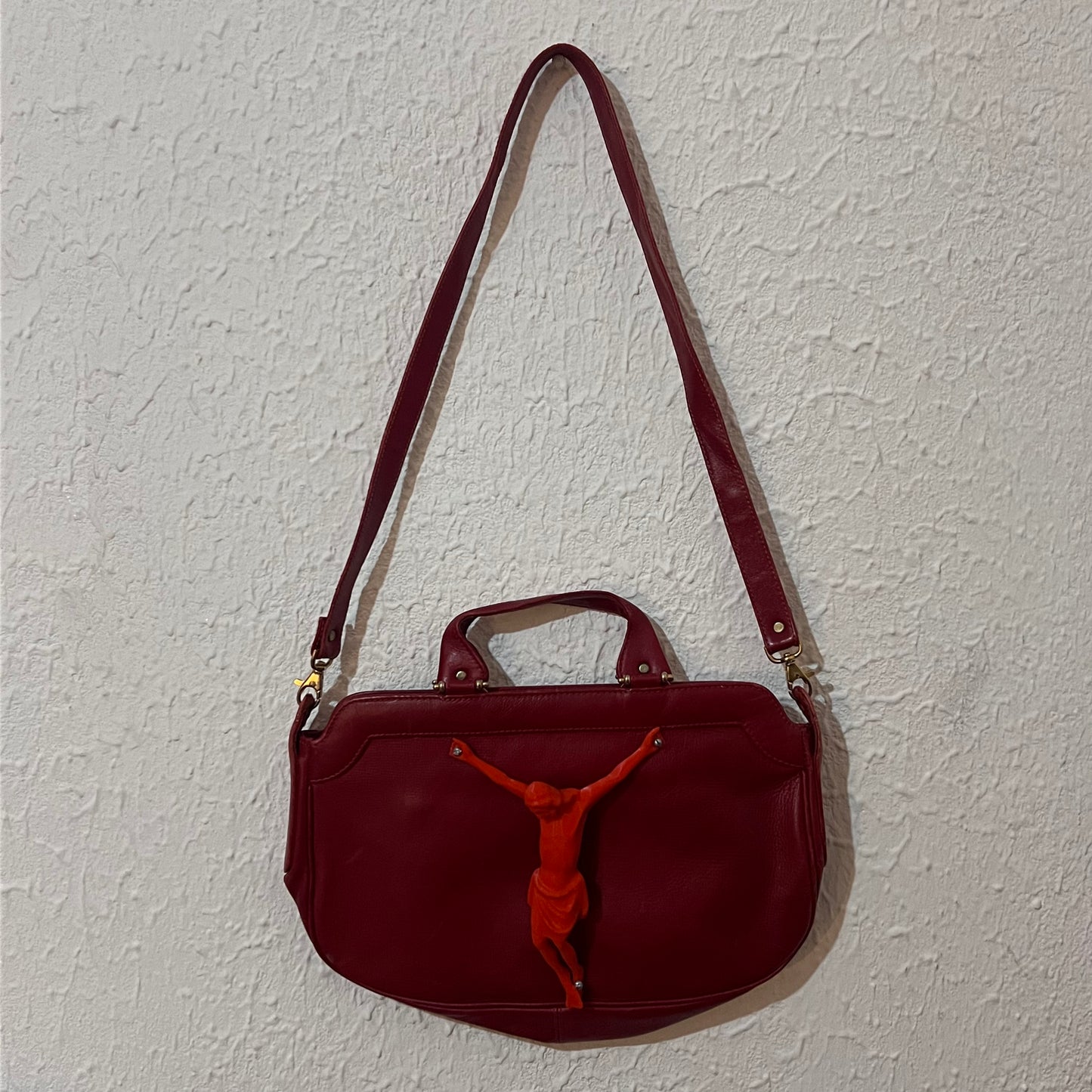 001 Red Jesus Piece Leather Purse
