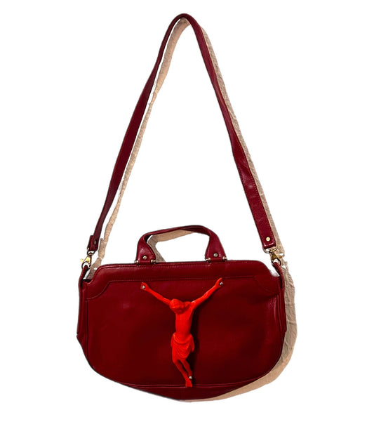 001 Red Jesus Piece Leather Purse